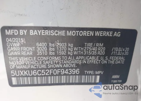 2015 BMW X6 xDrive50I из США, поврежденный, VIN 5UXKU6C52F0F94396